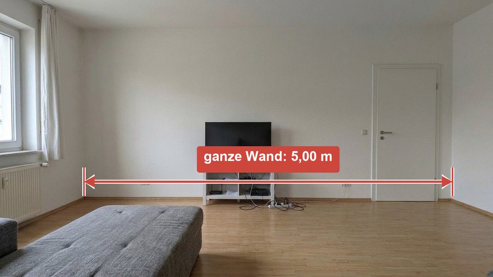 Exemple : le mur entier mesuré avec la porte, 5,00 m