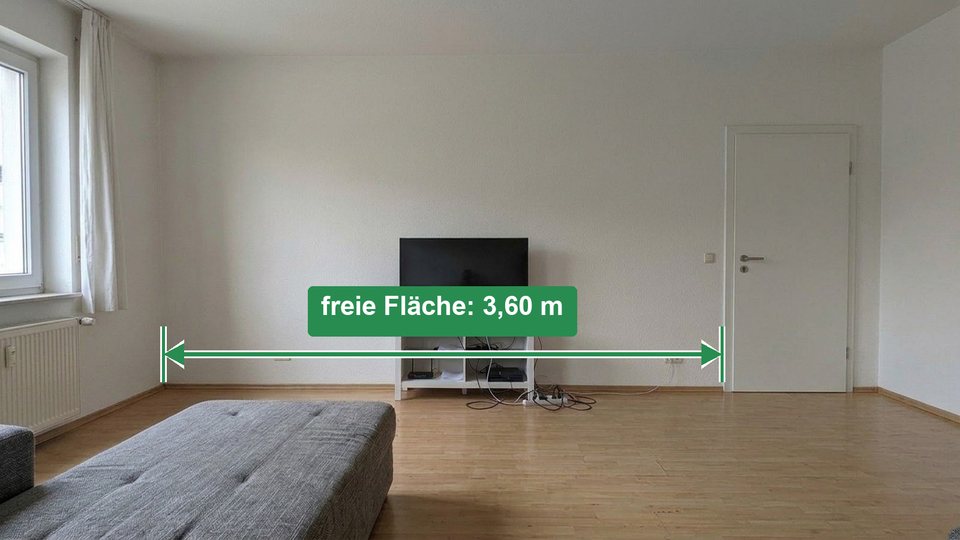Esempio: solo la superficie libera misurata fino alla porta, 3,60 m